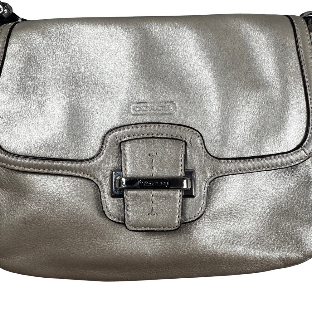 Coach Taylor Flap Leather Crossbody Bag Metallic Champagne - Picture 2 of 13